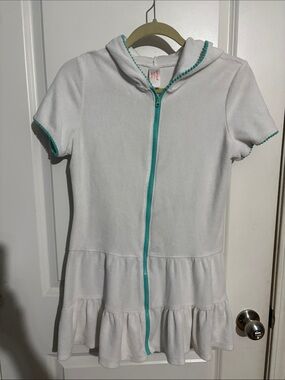 Cat & Jack White Terry Hooded Swim Coverup with Teal Trim